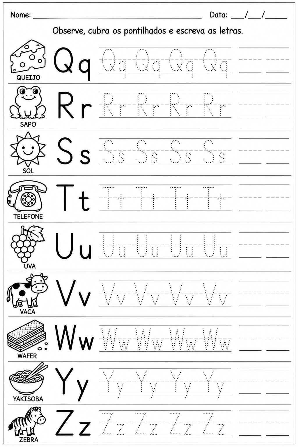 atividade infantil de alfabetização - letras pontilhadas para treinar