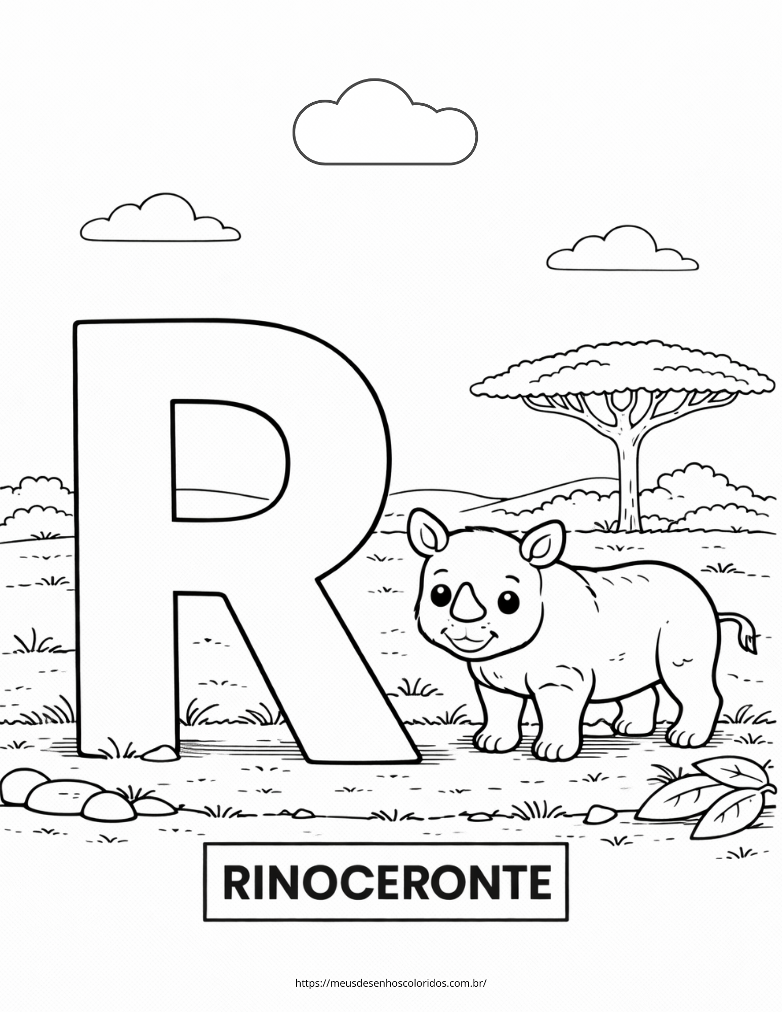letra R para colorir - atividade infantil de alfabetização