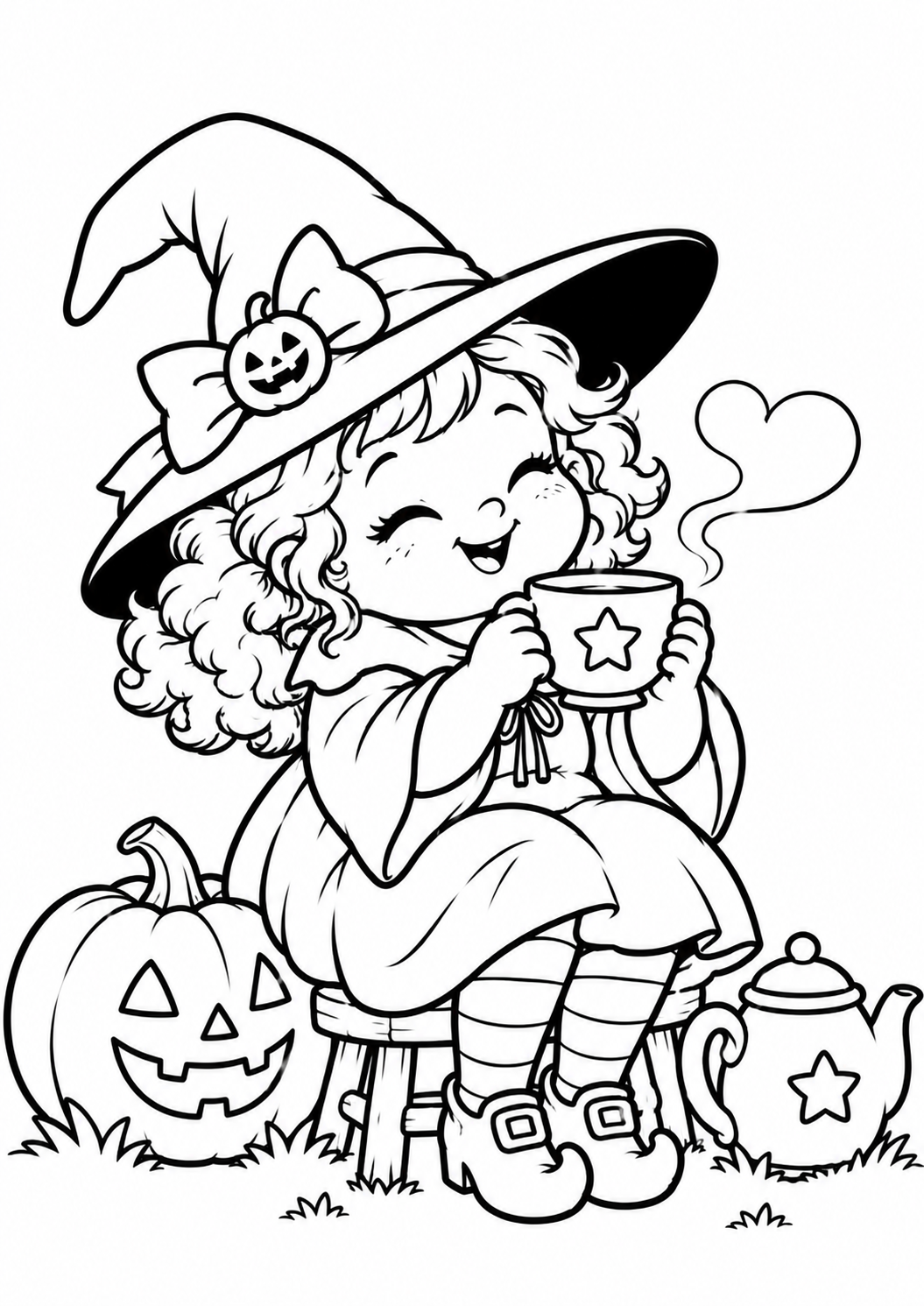 desenho de bruxinha de halloween para colorir