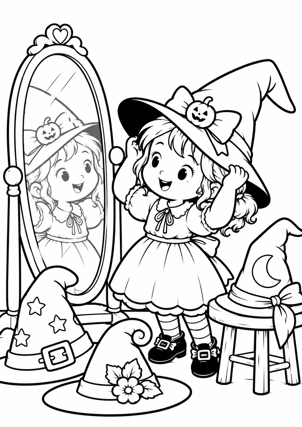 desenho de bruxinha de halloween para colorir