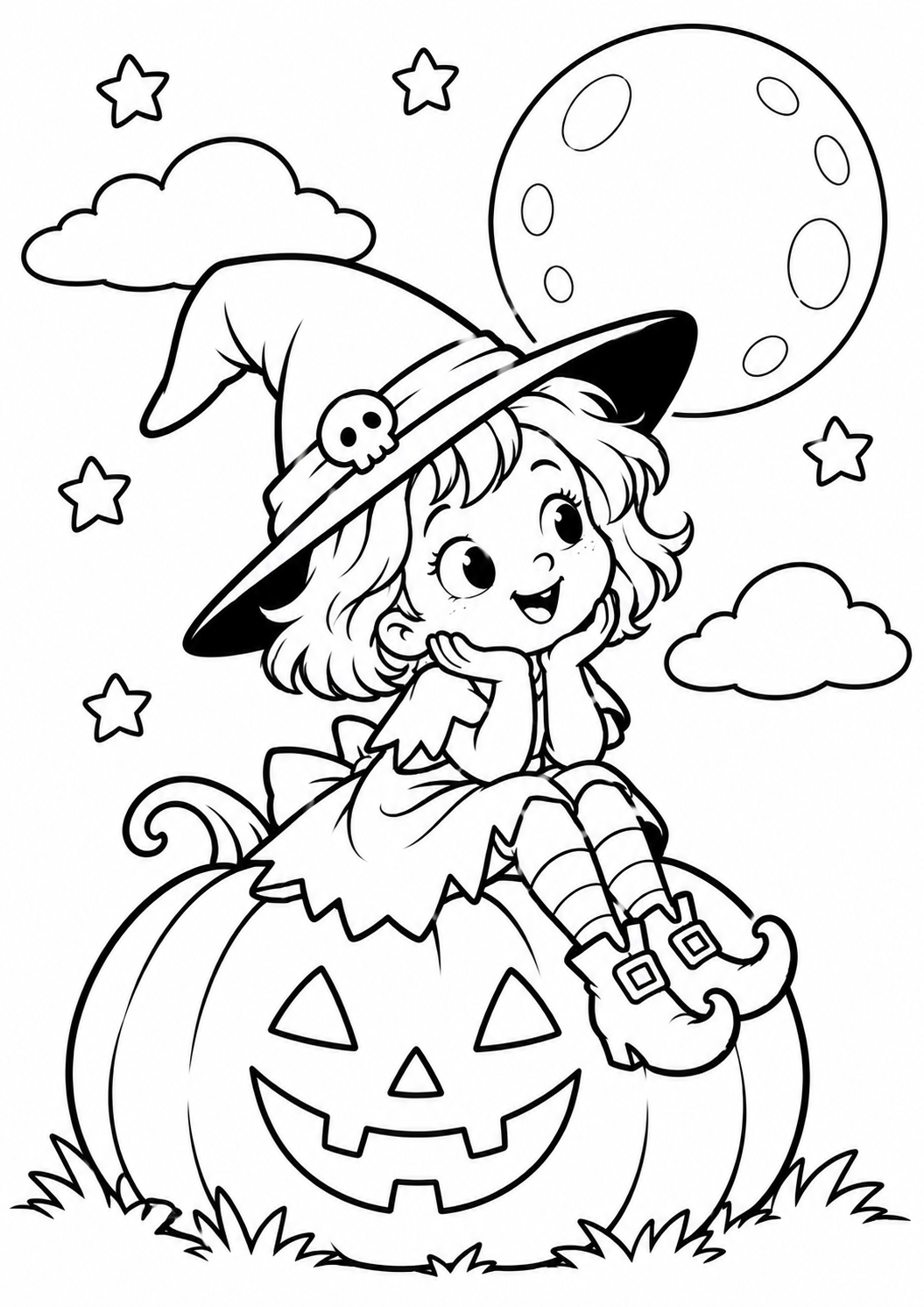 bruxinha de halloween para colorir